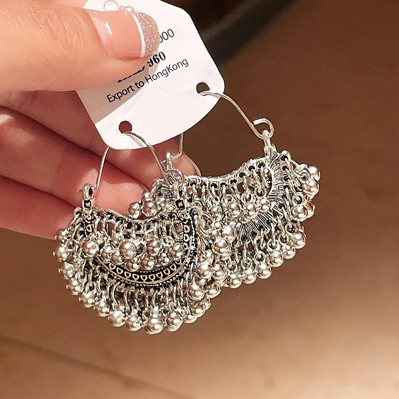 Silver Needle Retro Diamonds Water Drop Tassel Earrings Ethnic Style