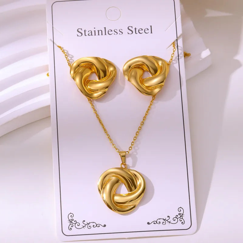 New Vintage Court Stainless Steel Gold Plated Jewelry Set Ocean Pattern Earrings Necklace