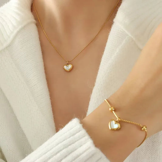 Gold Heart Jewelry set-stainless steel Necklace, Bracelet & Earrings(waterproof, Tarnish-free)