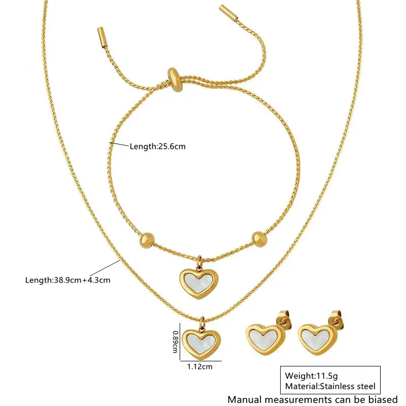 Gold Heart Jewelry set-stainless steel Necklace, Bracelet & Earrings(waterproof, Tarnish-free)
