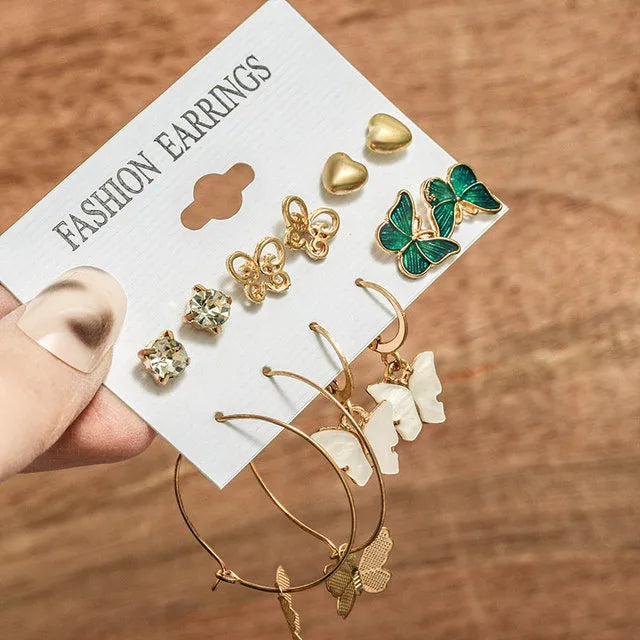 Chic Gold Geometrics Earring Sets with Pears - Trendy  Vintage Style