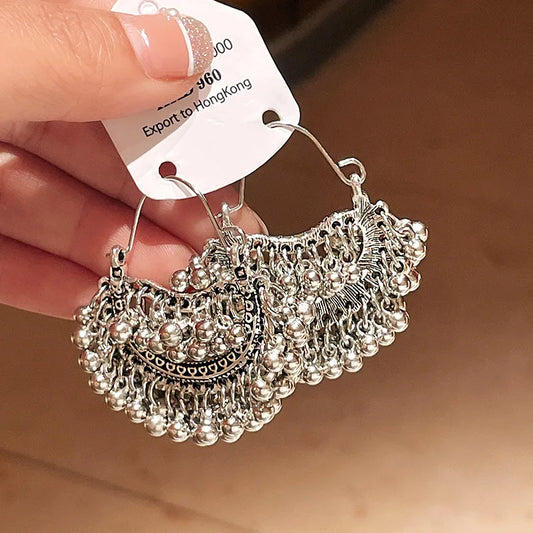 Silver Needle Retro Diamonds Water Drop Tassel Earrings Ethnic Style
