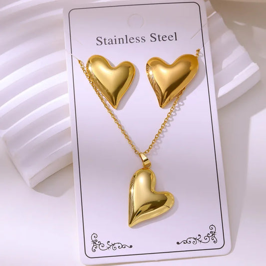 New Vintage Court Stainless Steel Gold Plated Jewelry Set Ocean Pattern Earrings Necklace