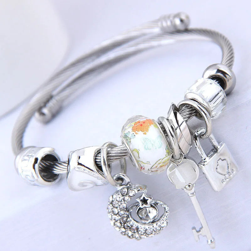 Stainless Steel Bracelet Crystal Moon Star