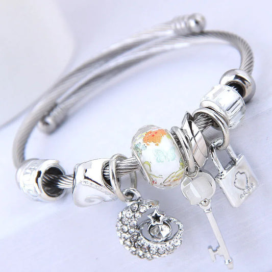 Stainless Steel Bracelet Crystal Moon Star