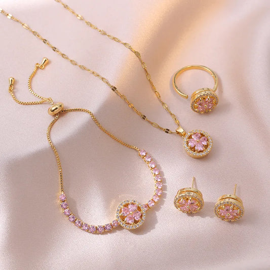 1 Set Heart Shape Jewelry Set Copper Diamond Women's Elegant