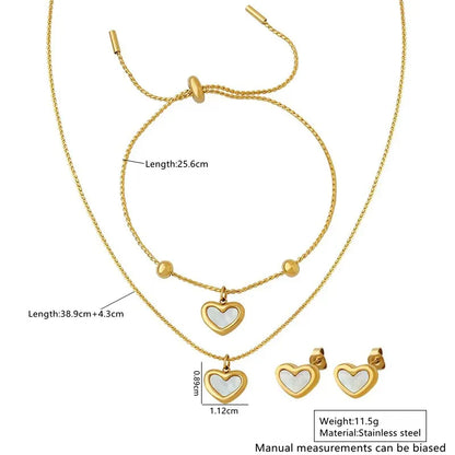 Gold Heart Jewelry set-stainless steel Necklace, Bracelet & Earrings(waterproof, Tarnish-free)