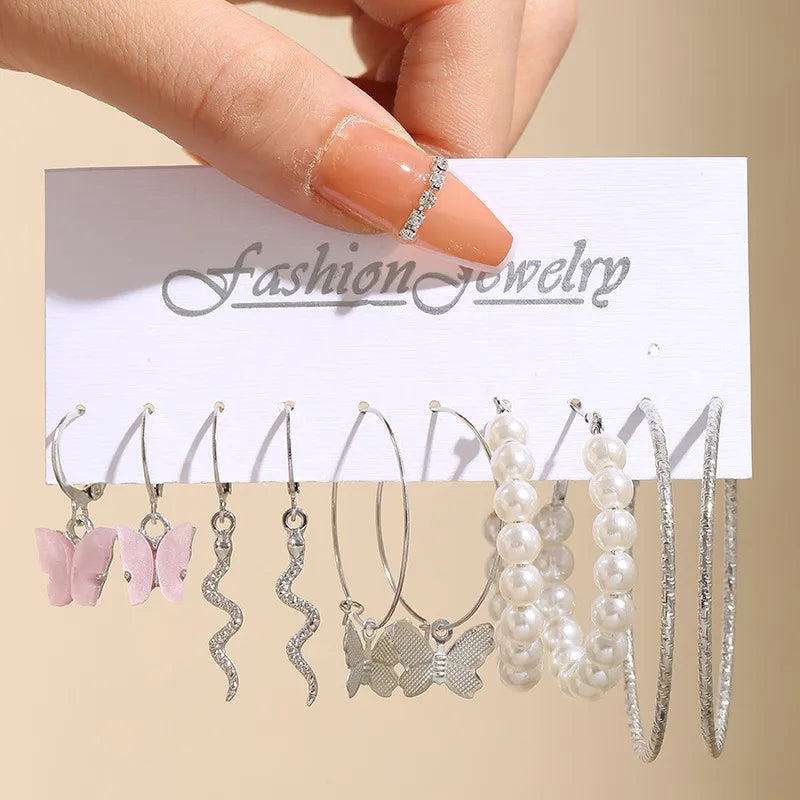 Hot Sale Retro Gold Geometric Ladies Earrings Set Fashion Pearl Earrings Earrings Wholesale Diamond