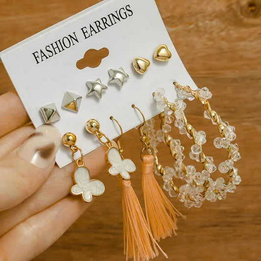 Fashion gold Geometric Earing Sets with pearl Details- retro Inspired jewelry Collection