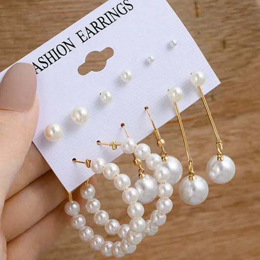 Hot Sale Retro Gold Geometric Ladies Earrings Set Fashion Pearl Earrings Earrings Wholesale Diamond